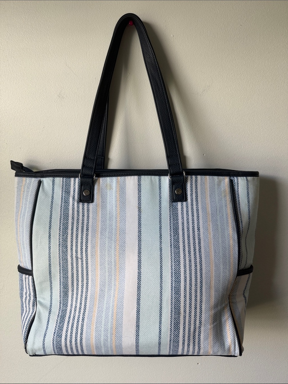 thirty-one Striped Tote in Light Blue, Navy & Cream